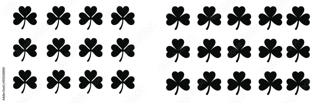 Poster Multiple black shamrocks arranged in a grid pattern on a white background for festive decoration