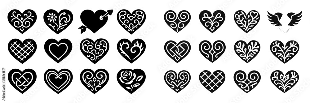 Aufkleber Collection of decorative heart designs showcasing various intricate patterns and styles for use in crafts or decorations