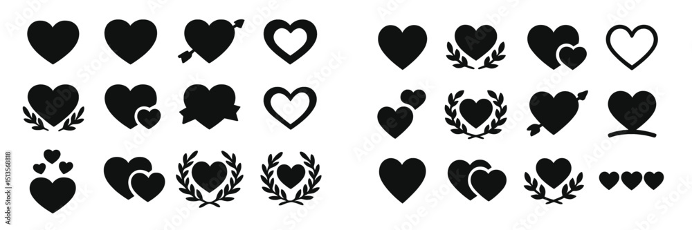 Poster Collection of heart symbols in various designs and styles suitable for digital and print applications