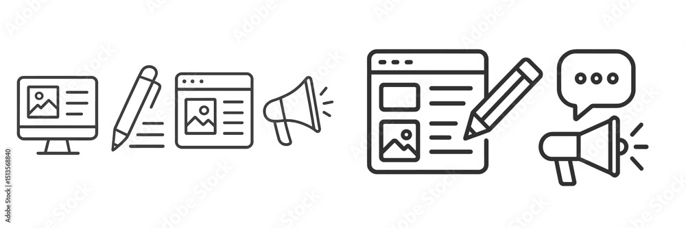 Aufkleber creative process of digital content creation involving brainstorming and presentation tools in a mod