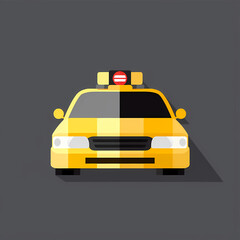Yellow Taxi Icon on gray background: A vibrant flat-design illustration of a yellow taxi with a sleek, modern aesthetic against a subtle, complementary gray backdrop.