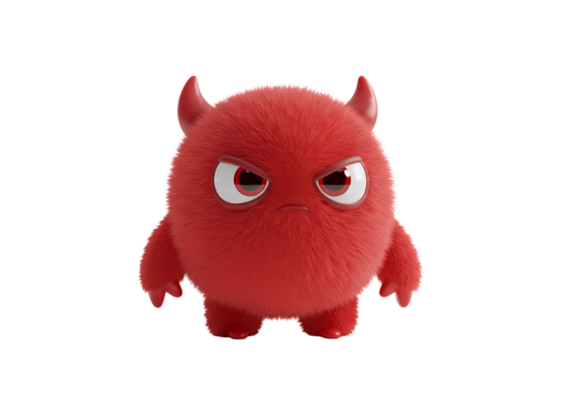Grumpy Red Monster isolated on transparent baackground
