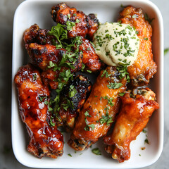 A Flavorful Chicken Wings Trio - BBQ, Buffalo, and Garlic Parmesan