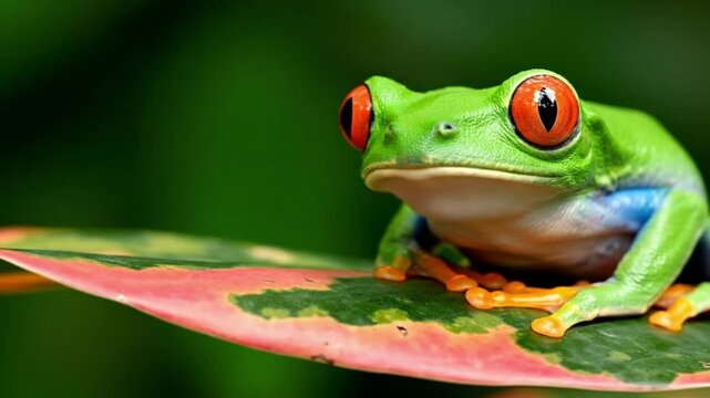 Vibrant Red-Eyed Tree Frog on Leaf