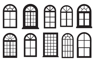 Classic arched black-framed windows with beautiful grid pattern for home decor.