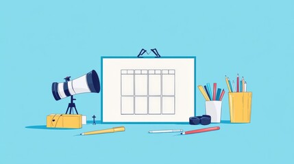 Planning success calendar telescope and art supplies