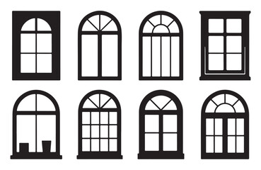 Black-framed windows with symmetrical grid pattern, perfect for modern architectural designs.