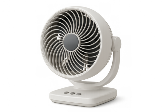 White desk fan blowing fresh air on transparent background - Powered by Adobe