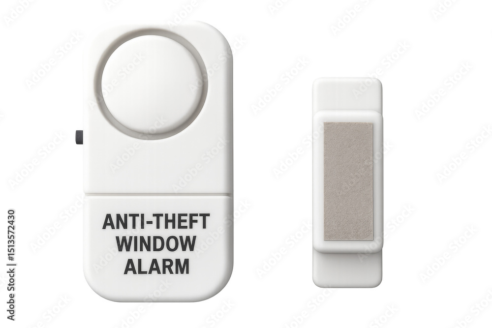 Poster anti-theft window alarm system with magnetic sensor on transparent background