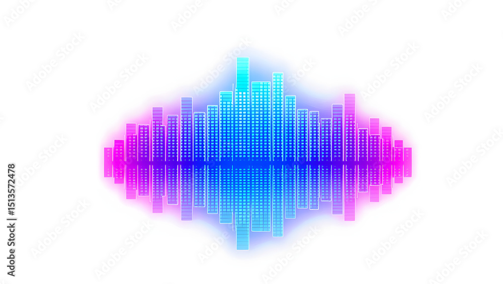Poster abstract digital audio visualization graphic with colorful gradient bars reflecting the sound waves 