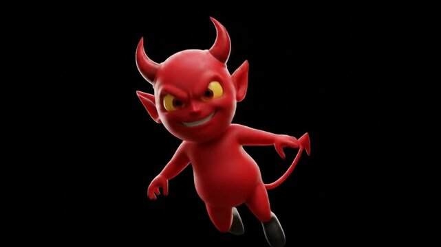Mischievous Cartoon Devil 3D Rendered Animation Clip