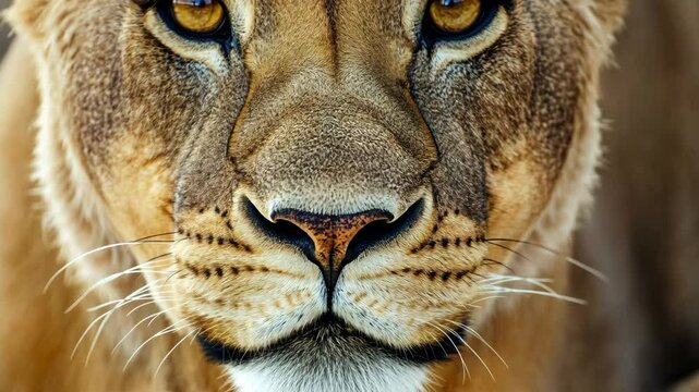 a lioness gazing directly into the camera. Her intense eyes convey a sense of strength and grace, reminding us of the beauty within nature.
