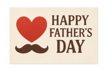 Happy father's day greeting card with heart and mustache on transparent background