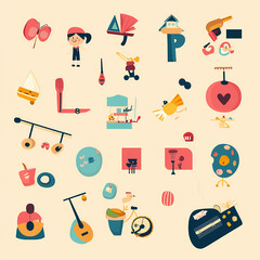 Charming Childlike Illustrations A Collection of Playful Icons and Whimsical Designs