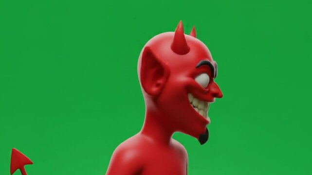 Cartoon Devil Character Animation Red Impish Figure with Horns and Tail - Green Screen