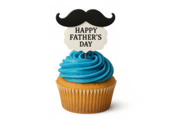 Cupcake with blue frosting and happy father's day sign, perfect for father's day projects