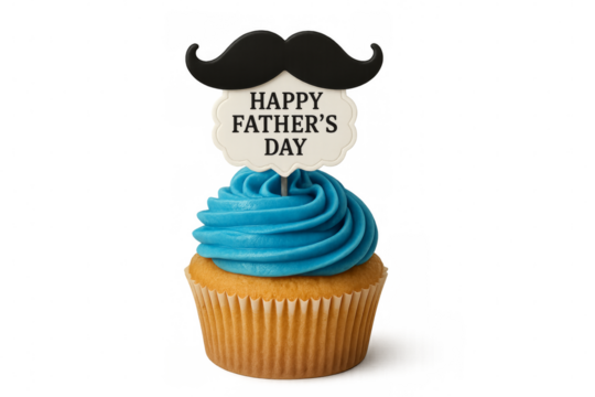 Cupcake with blue frosting and happy father's day sign, perfect for father's day projects
