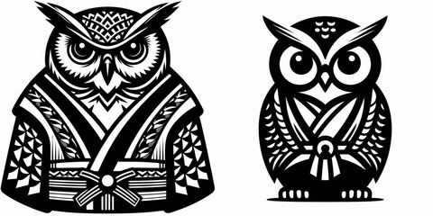 Owl wear yudo suits. Japan Martial Arts Judo Aikido Dojo Budo Clipart Line Art Vector Illustration. Avian garb attire for birds a comical concept theme.
