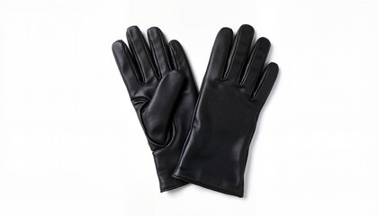 Black Leather Gloves Isolated on White Background.