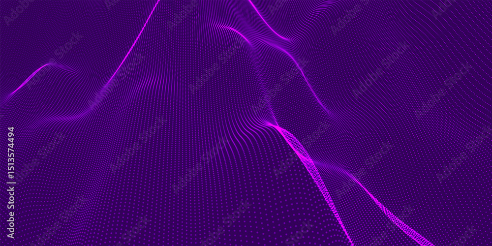 Poster futuristic dot wave. abstract digital particle wave. technology background. colored musical wave. da
