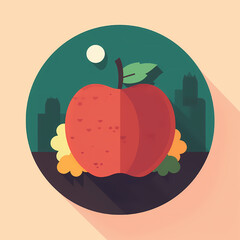 Big Apple Cityscape A Flat Design Illustration of a Red Apple in an Urban Setting
