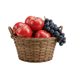 Woven basket with vibrant red apples and dark grapes creating a delightful fruit ensemble