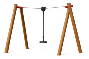 Zip line cableway hanging on wooden structure with transparent background