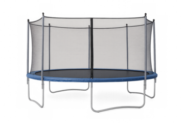 Empty trampoline with safety net on transparent background