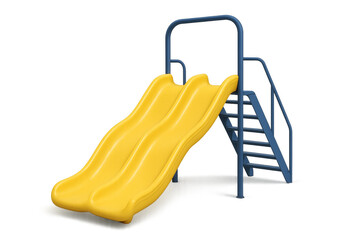 Yellow double slide with blue ladder on transparent background