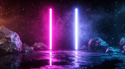 Soft lavender neon illumination reflecting subtly on a velvety dark surface.
