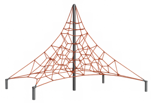 Jungle gym featuring climbing net with transparent background