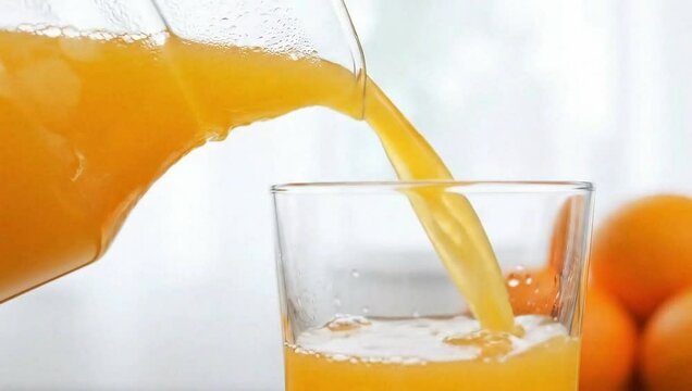 Enchendo um copo de suco de laranja