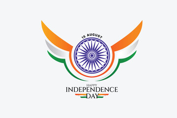 15th august indian independence day logo with ashoka chakra and wing logo
