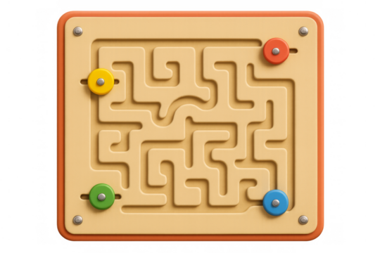 Colorful wooden labyrinth puzzle with knobs on transparent background - Powered by Adobe