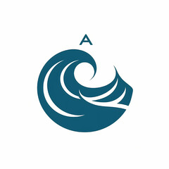 Ocean Wave Abstract Design Teal Blue Curving Water Logo