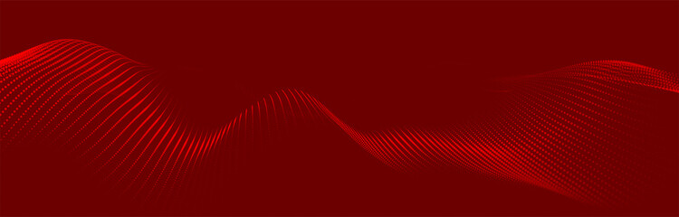 Futuristic dot wave. Abstract digital particle wave. Technology background. Colored musical wave. Dark background. Digital background with smooth, wavy curves. 3D rendering.