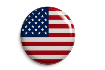 Round glossy united states flag button badge on transparent background