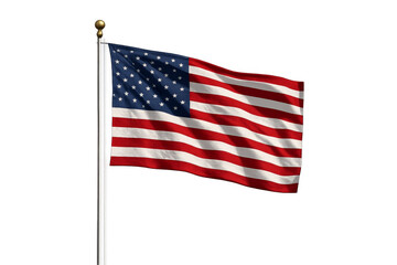 United states flag waving on transparent background with pole