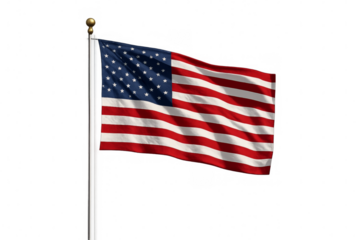 United states flag waving on transparent background with pole