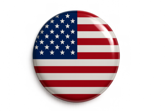 Round glossy united states flag button badge on transparent background