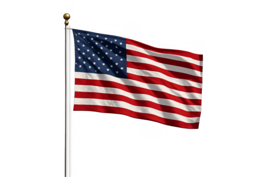 United states flag waving on transparent background with pole