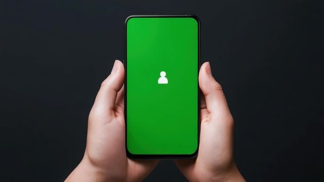 Hands Holding Smartphone with Green Screen Display and Silhouette Icon for App Design and Business Use
