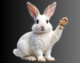 Obraz premium White Rabbit Raising Paw – Transparent Cutout
