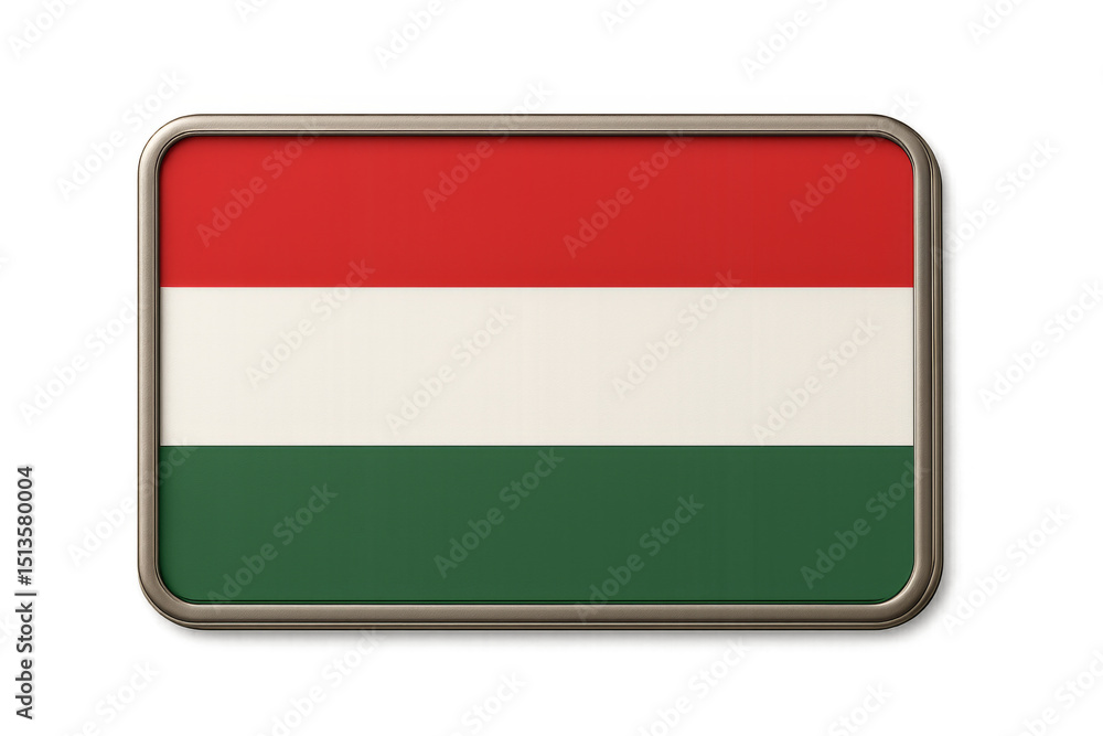 Poster hungarian flag waving on transparent background inside a metallic frame