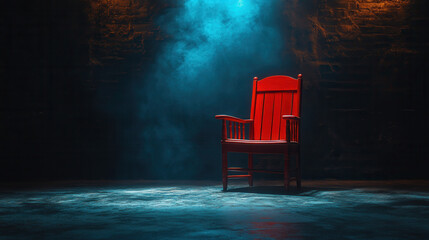 Single red wooden chair