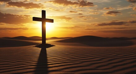 Cross silhouette in the desert (the suffering of jesus)