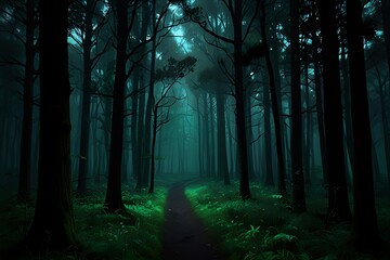 Enigmatic Dark Green Forest Digital Art