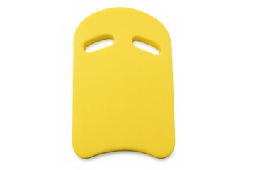 Yellow kickboard floating on transparent background for swimming lessons