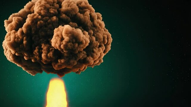 Dramatic Explosion with Fiery Eruption and Dark Smoke Against a Starry Sky Background