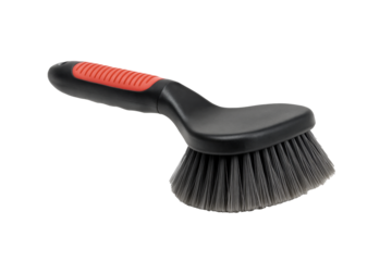 Cleaning brush with ergonomic handle on transparent background